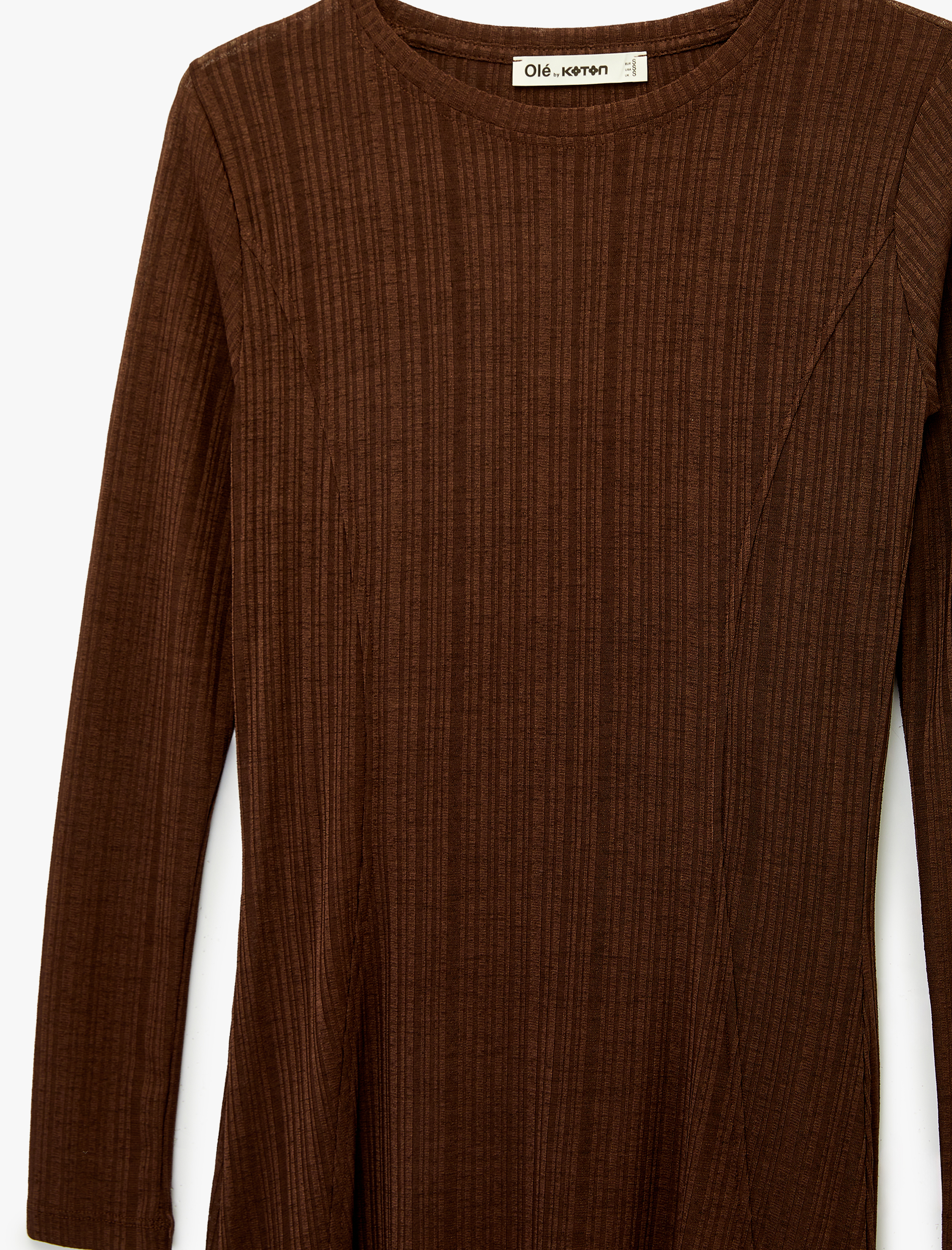 Rahat Kalıp Uzun Kollu Bisiklet Yaka Asimetrik Kesim Uzun Elbise - Görsel 4