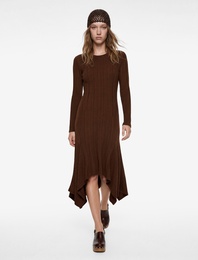 Rahat Kalıp Uzun Kollu Bisiklet Yaka Asimetrik Kesim Uzun Elbise