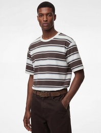 Oversize Kısa Kollu Bisiklet Yaka Çizgili Tişört