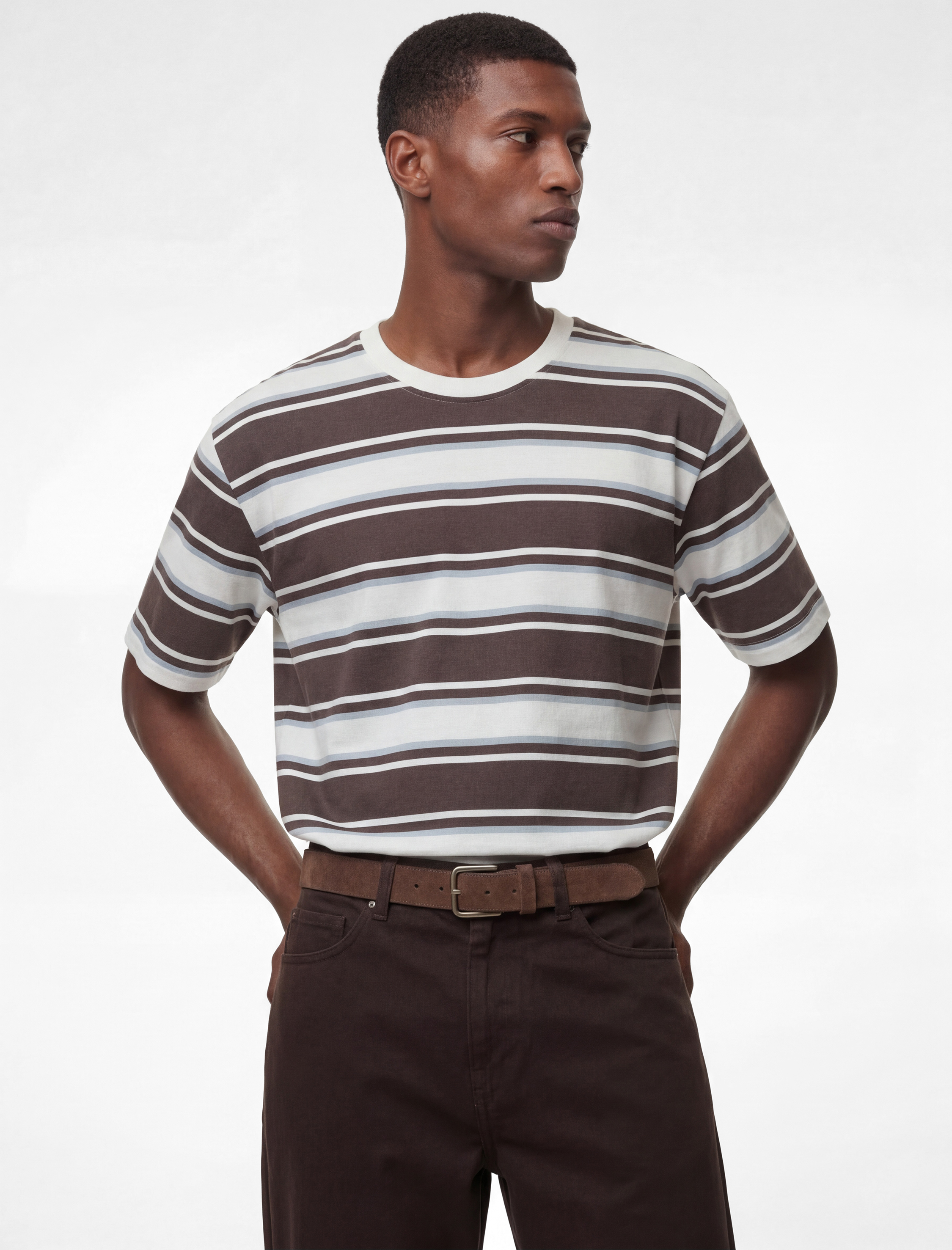   Oversize Kısa Kollu Bisiklet Yaka Çizgili Tişört