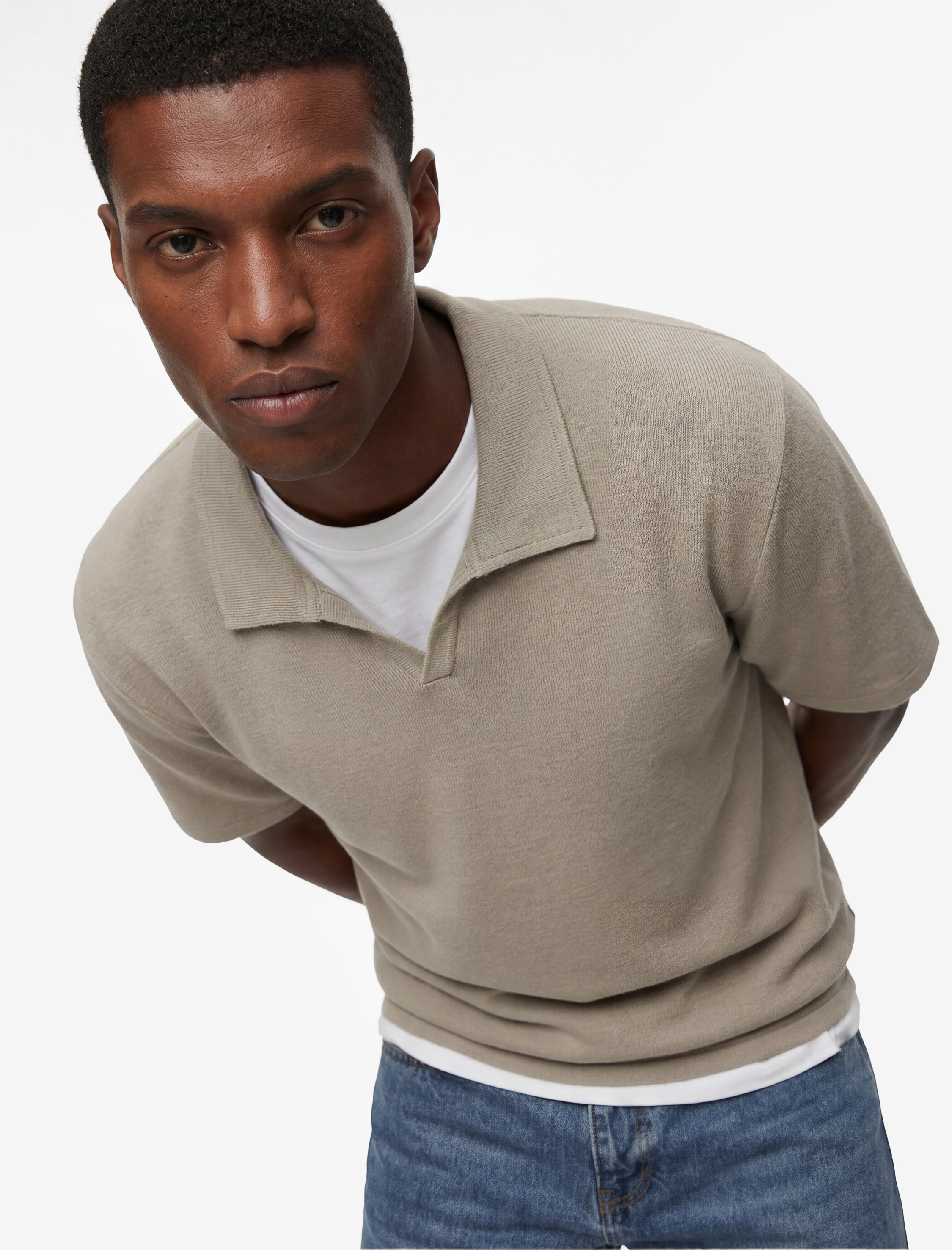   Regular Fit Kısa Kollu Dokulu Polo Yaka Tişört