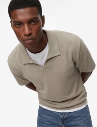 Regular Fit Kısa Kollu Dokulu Polo Yaka Tişört