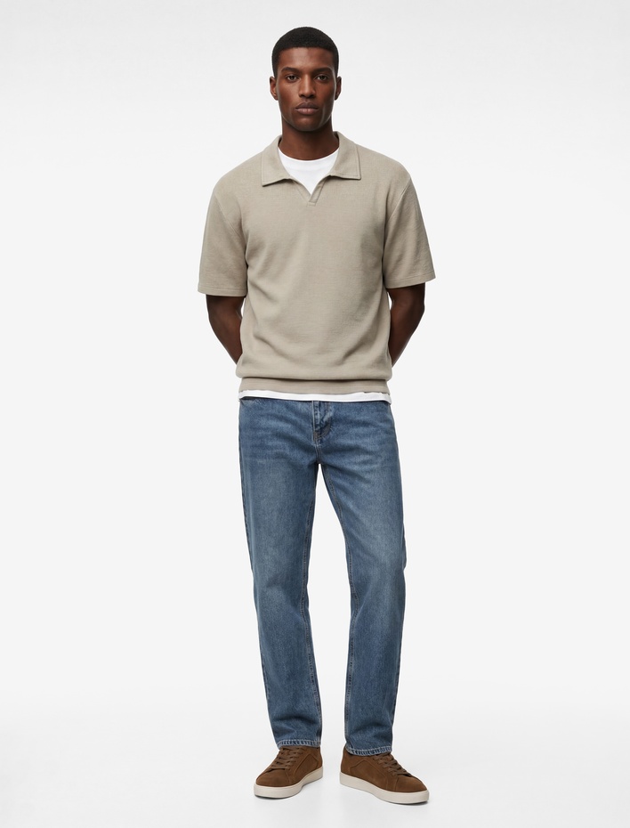  Regular Fit Kısa Kollu Dokulu Polo Yaka Tişört