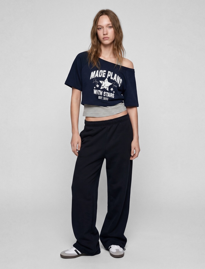  Şardonlu Beli Lastikli Rahat Kalıp Geniş Paça Eşofman Altı