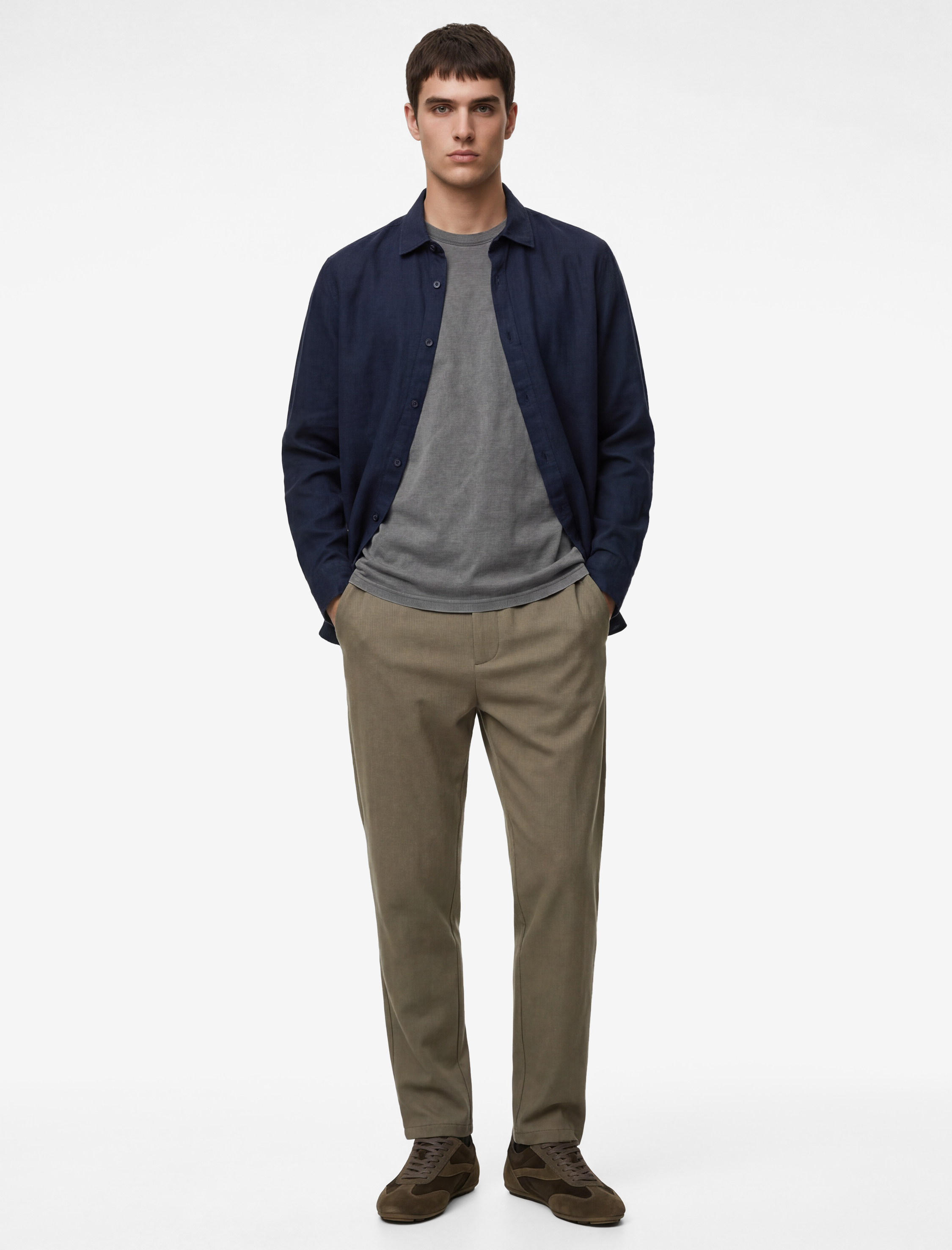   Regular Fit Beli Lastikli Düğmeli Cepli Duble Paça Pantolon