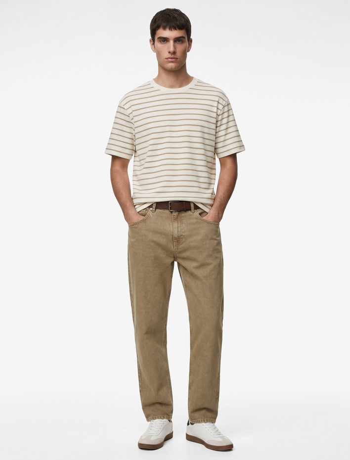  Bisiklet Yaka Regular Fit Kısa Kollu Çizgili Tişört