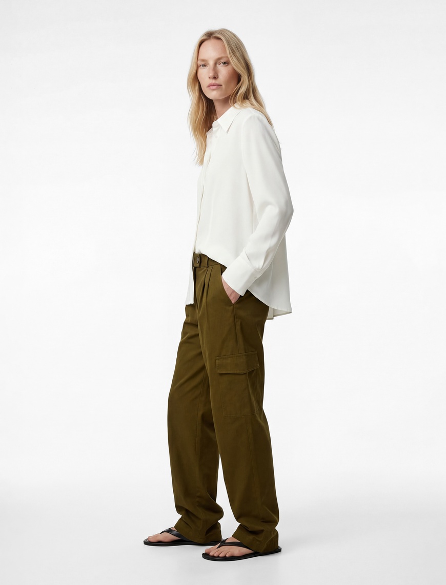 Koton Kadın Slim Fit Uzun Kollu Düğmeli Saten Gömlek
