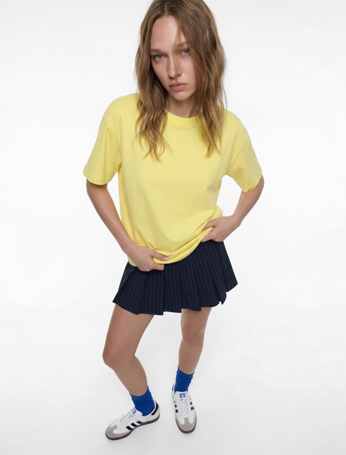  Rahat Kalıp Kısa Kollu Bisiklet Yaka Pamuklu Basic Tişört