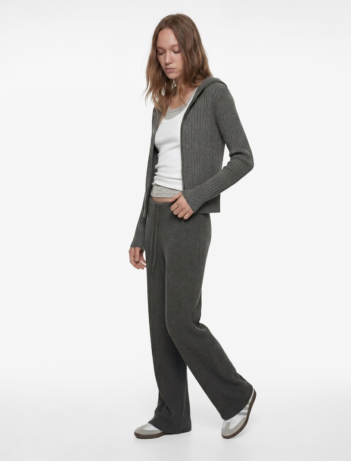  Beli Bağcıklı Geniş Paça Bürümcük Pantolon