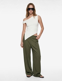 Viskon Karışımlı Beli Bağcıklı Rahat Kalıp Geniş Paça Pantolon