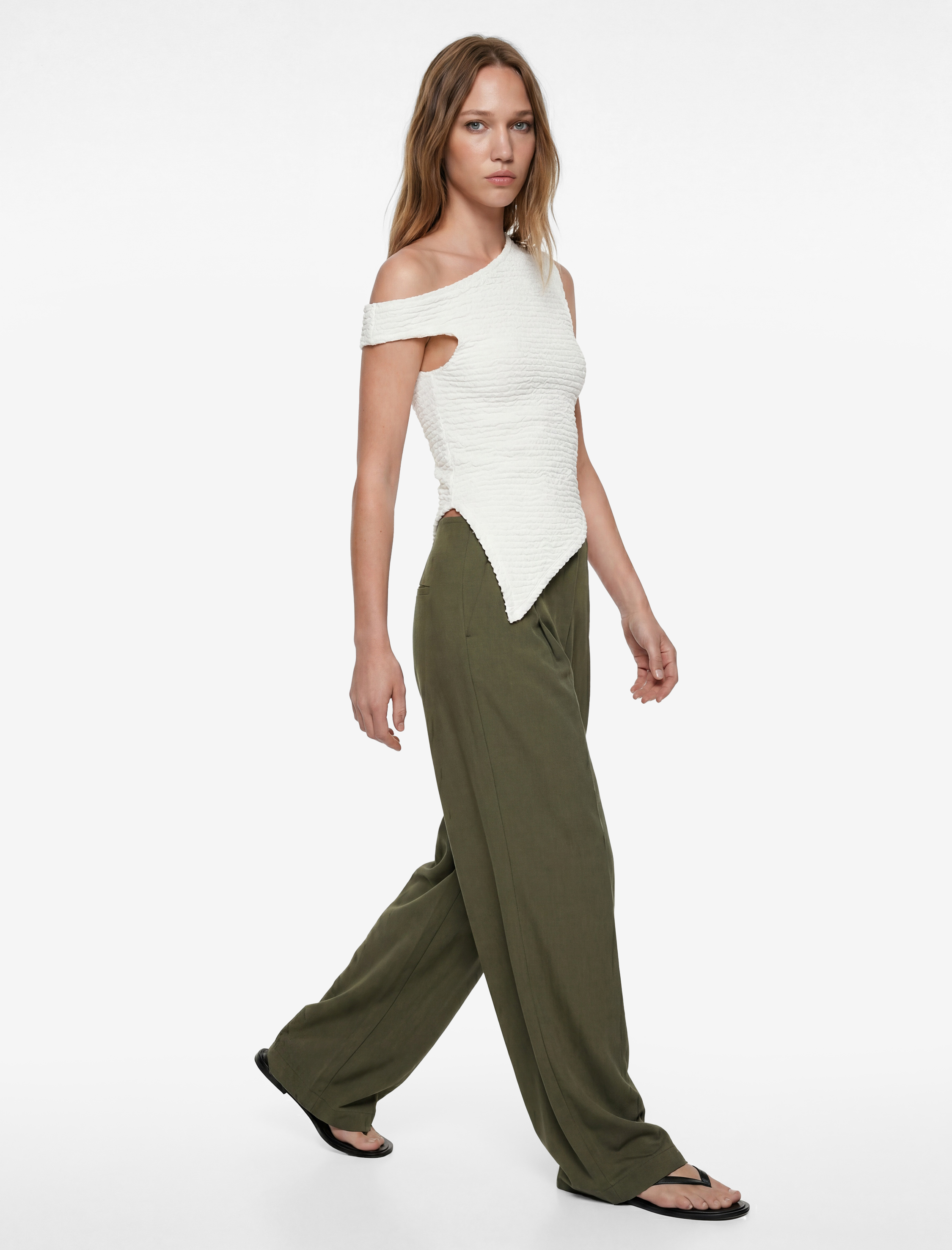   Viskon Karışımlı Beli Bağcıklı Rahat Kalıp Geniş Paça Pantolon