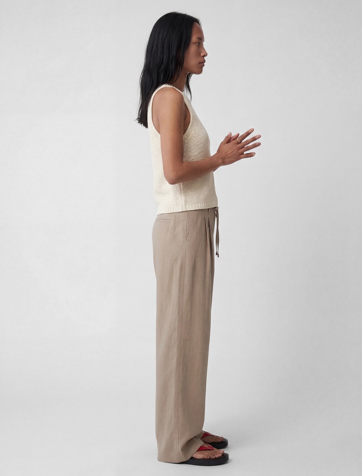  Modal Kumaş Beli Bağcıklı Geniş Paça Palazzo Pantolon