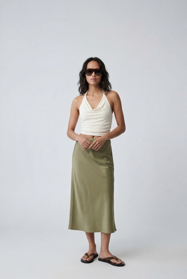  Beli Lastikli Midi Saten Etek