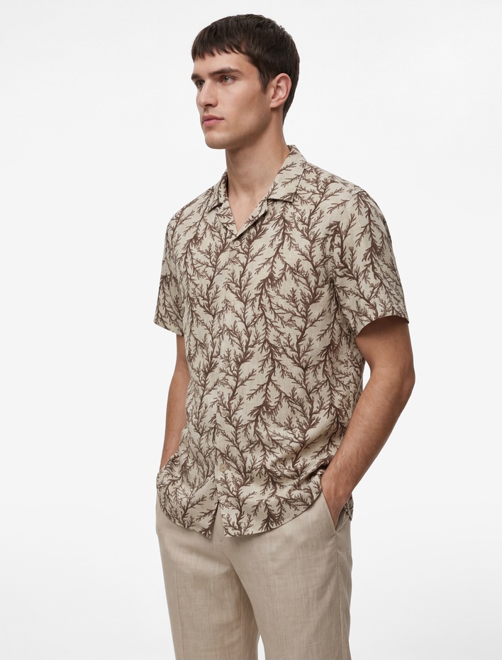  Regular Fit Kısa Kollu Devrik Yaka Desenli Gömlek