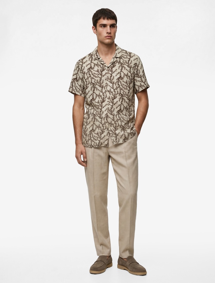  Regular Fit Kısa Kollu Devrik Yaka Desenli Gömlek