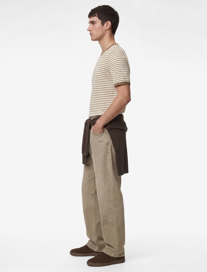  Regular Fit Kısa Kollu Biyeli Bisiklet Yaka Çizgili Tişört