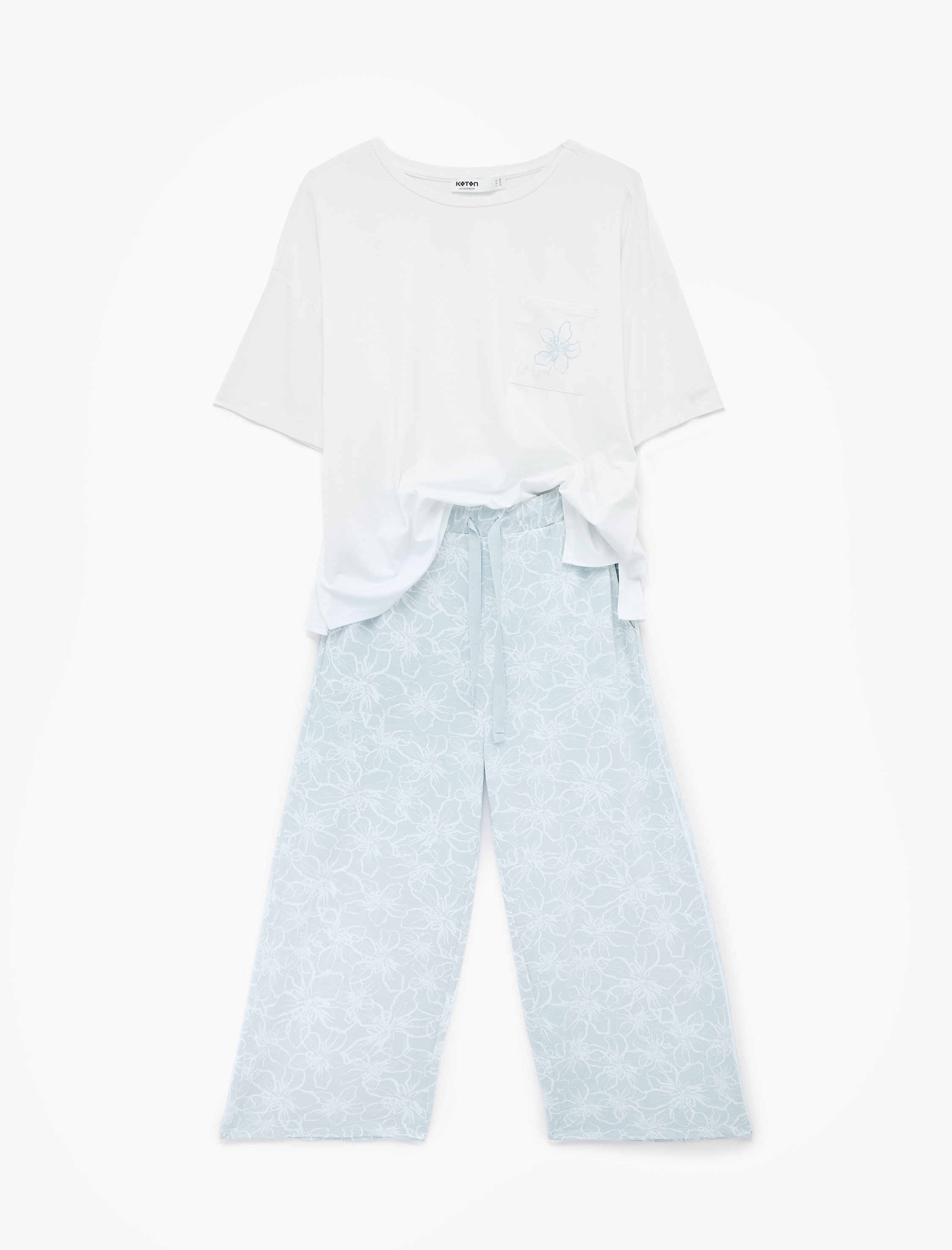   Desenli Kısa Kollu Bol Kesim Viskon Pijama Takımı