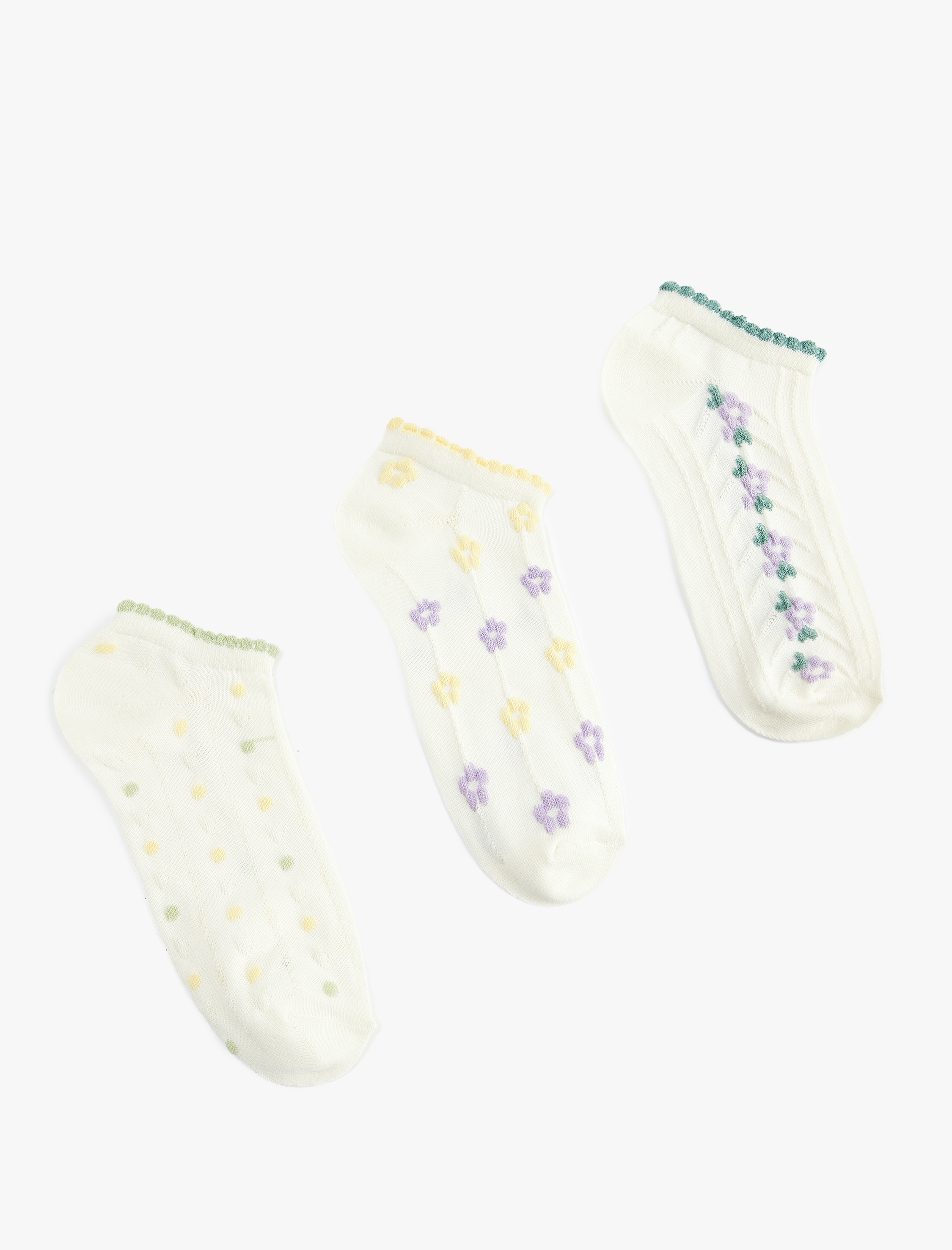  Kadın Çiçekli Pamuklu 3'lü Patik Çorap Seti