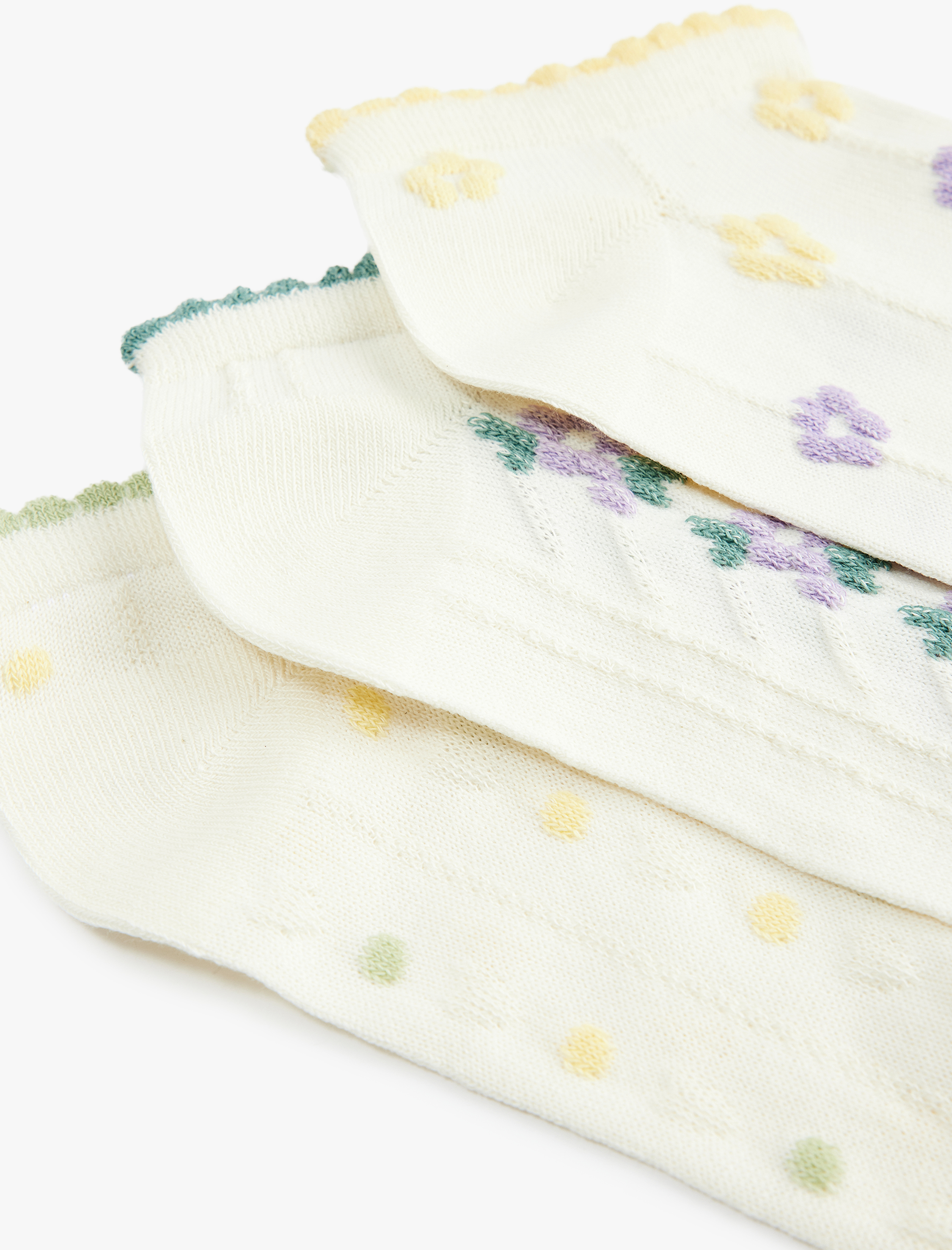  Kadın Çiçekli Pamuklu 3'lü Patik Çorap Seti