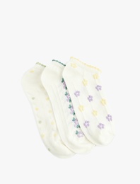 Çiçekli Pamuklu 3'lü Patik Çorap Seti