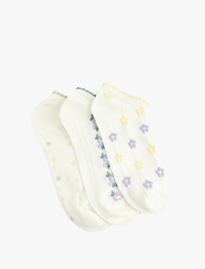 Kadın Çiçekli Pamuklu 3'lü Patik Çorap Seti