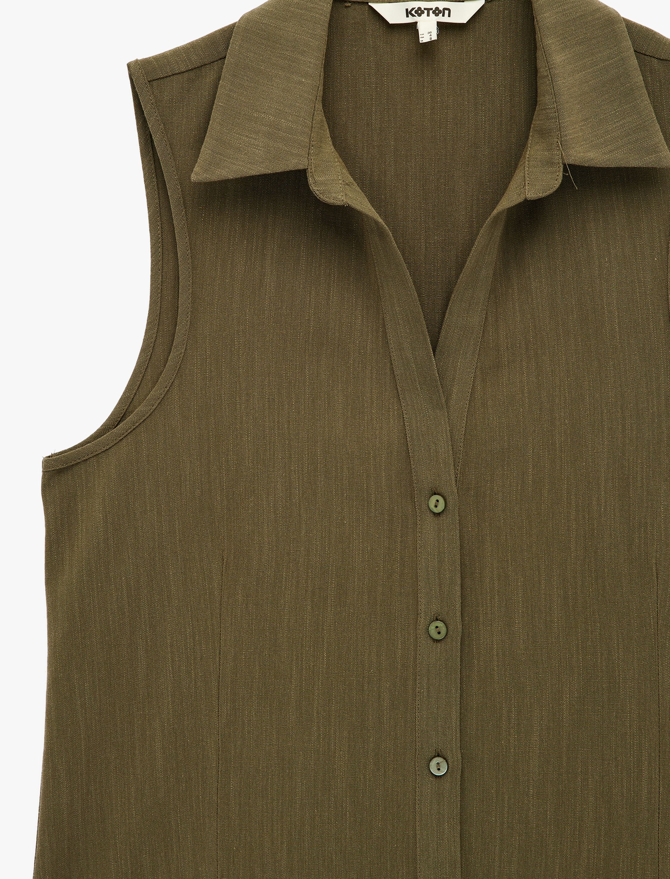   Keten Görünümlü Düğmeli Kolsuz Gömlek