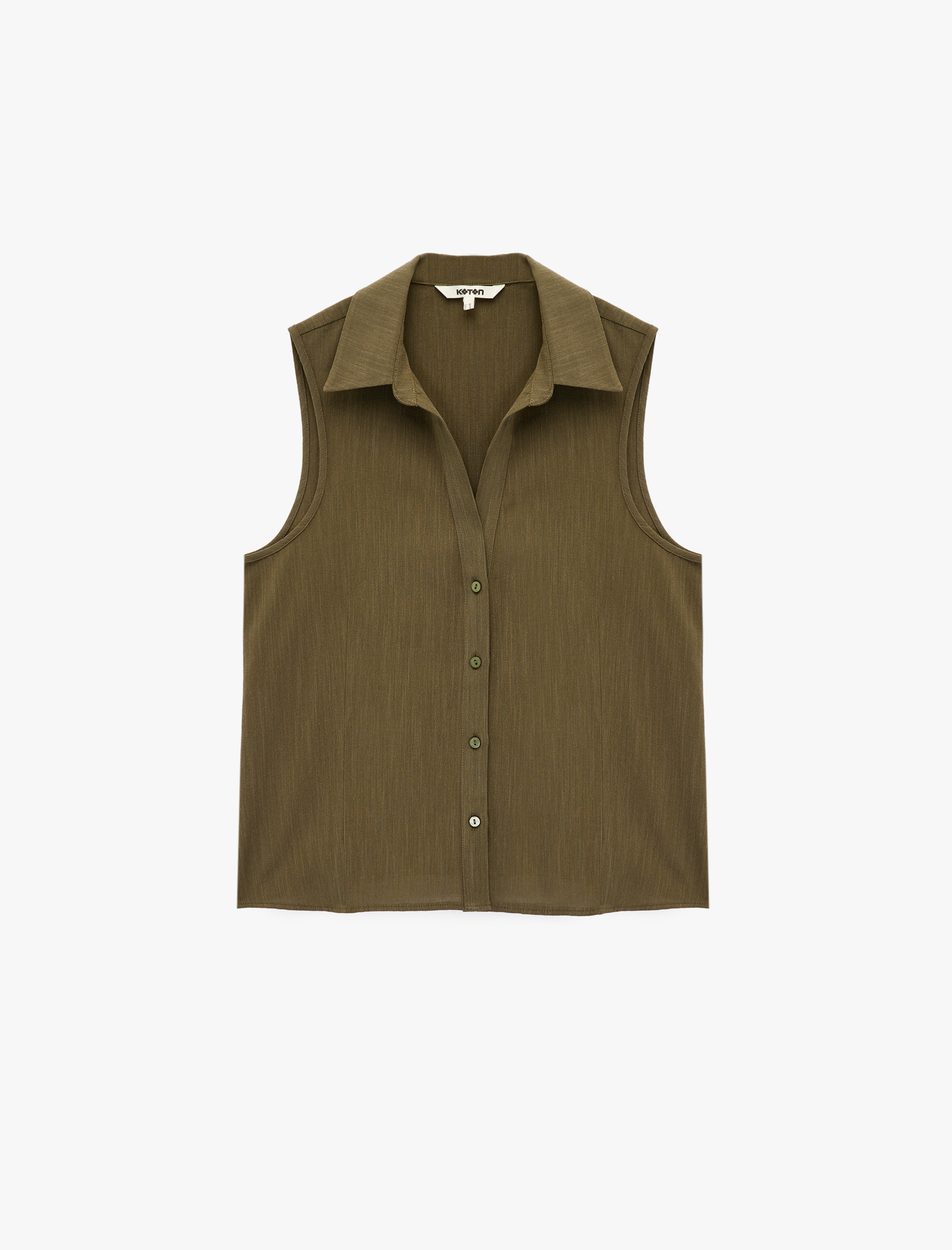   Keten Görünümlü Düğmeli Kolsuz Gömlek