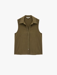 Keten Görünümlü Düğmeli Kolsuz Gömlek