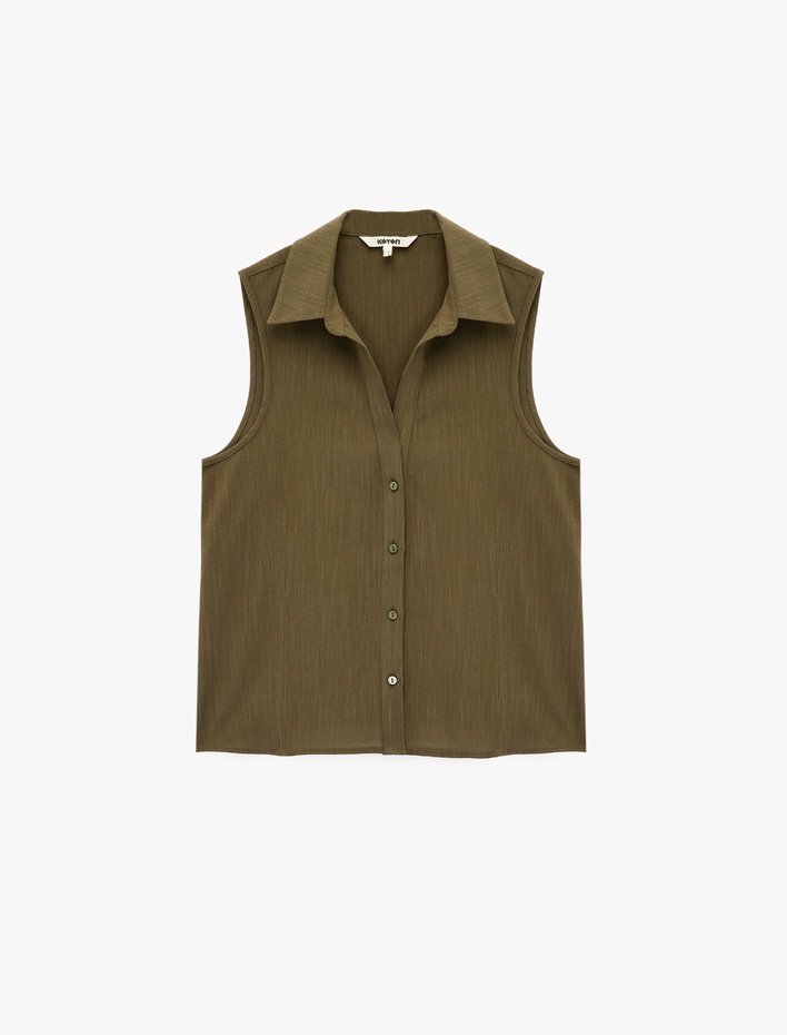  Keten Görünümlü Düğmeli Kolsuz Gömlek