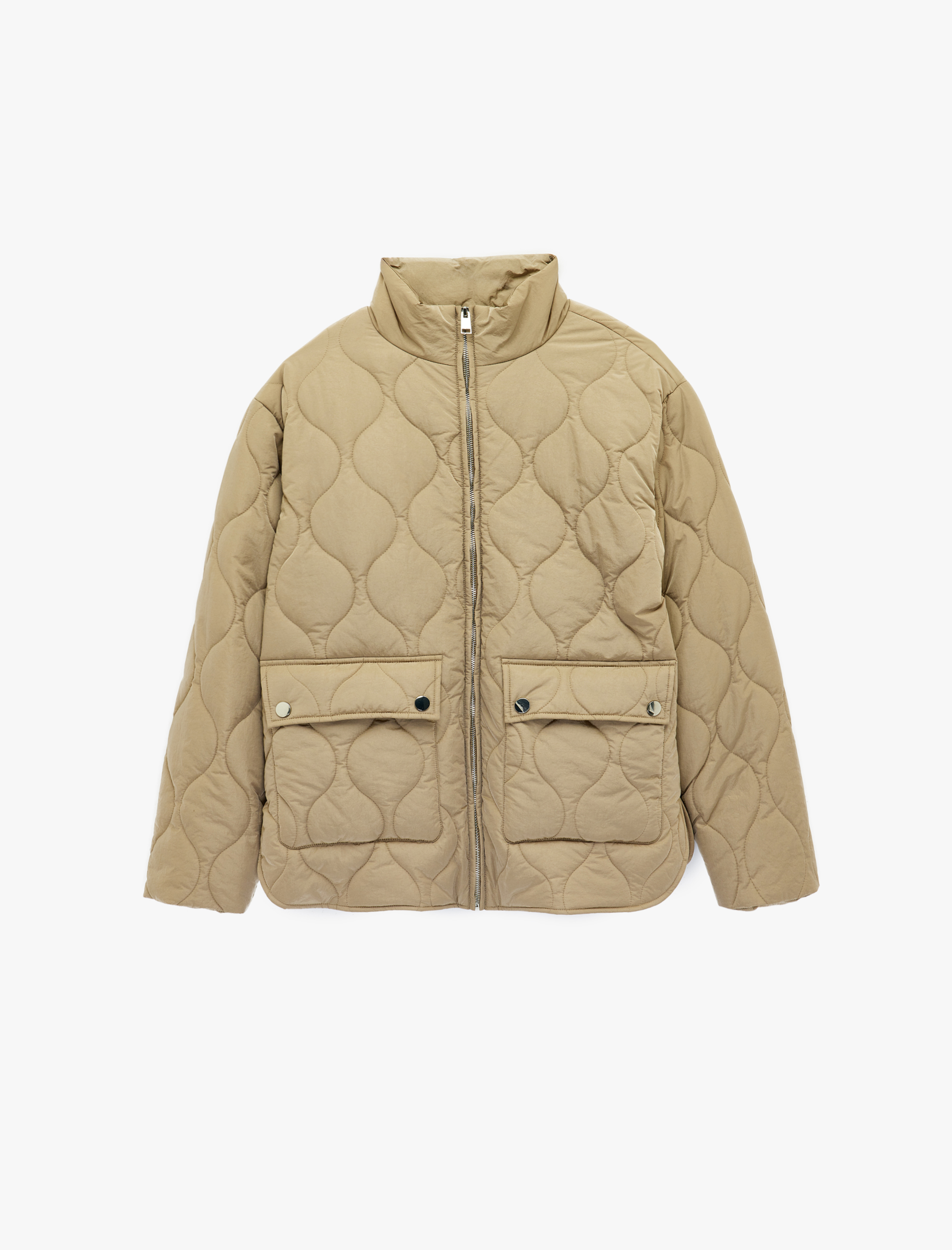   Fermuar Cepli Uzun Kollu Dik Yaka Kapitone Mont