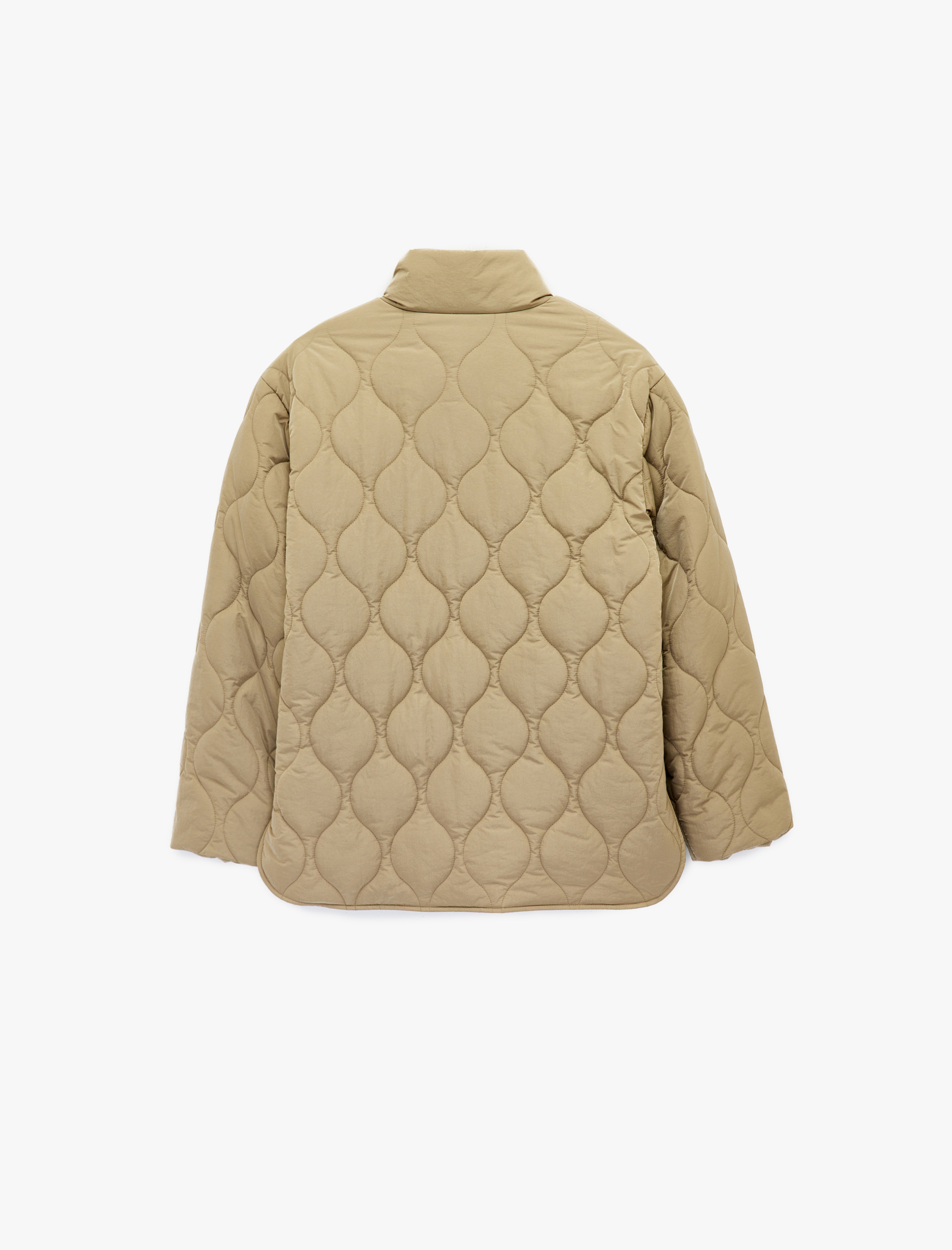   Fermuar Cepli Uzun Kollu Dik Yaka Kapitone Mont