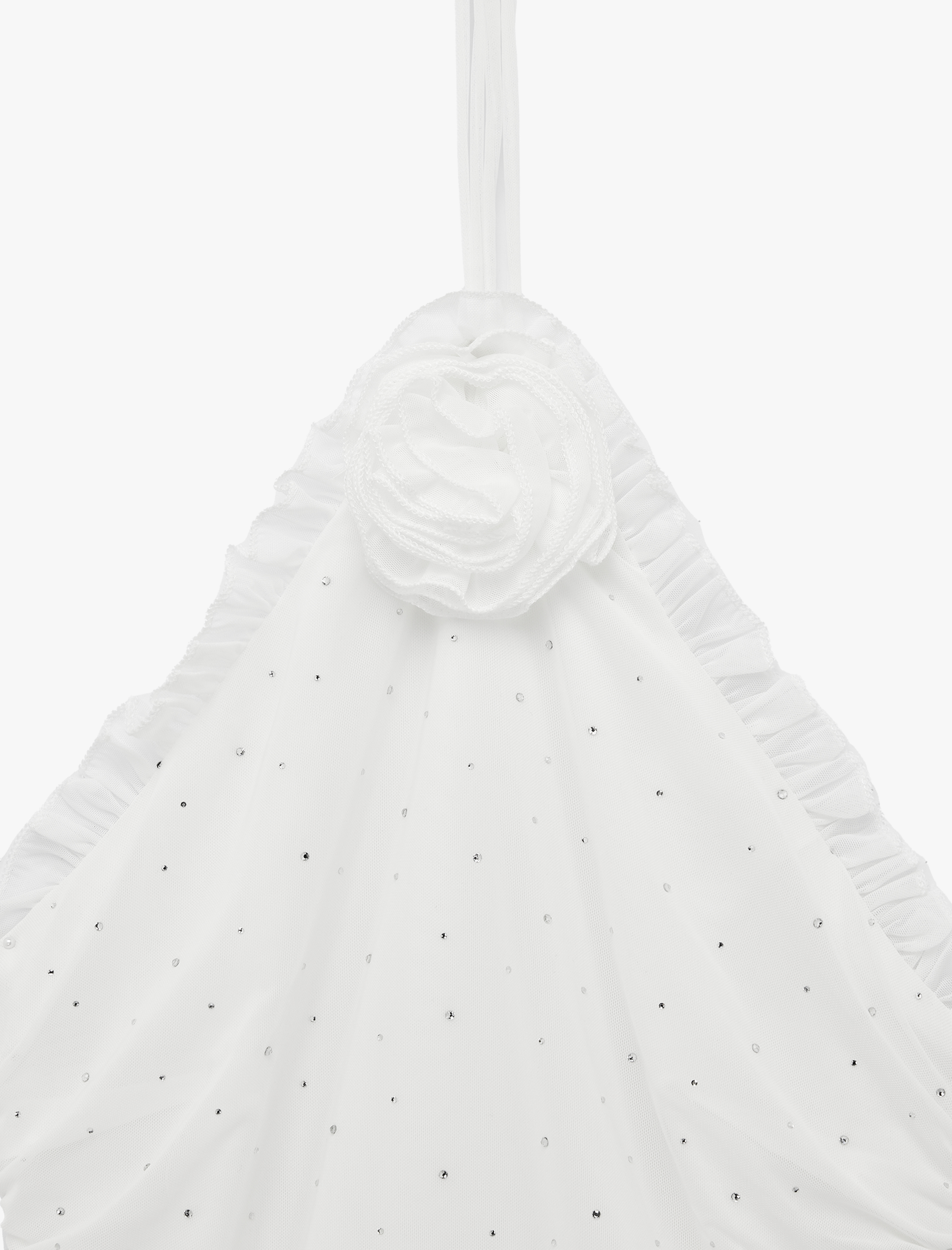   Asimetrik Halter Yaka Taş İşlemeli Gül Aplikeli Mini Abiye Elbise