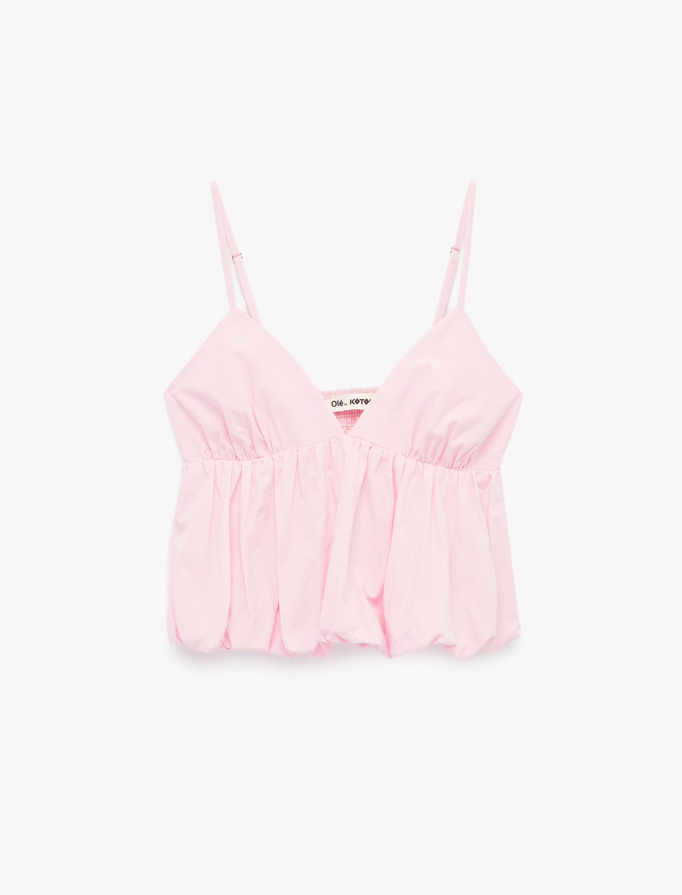   Pamuklu Kolsuz V Yaka Volanlı Bluz