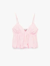 Pamuklu Kolsuz V Yaka Volanlı Bluz