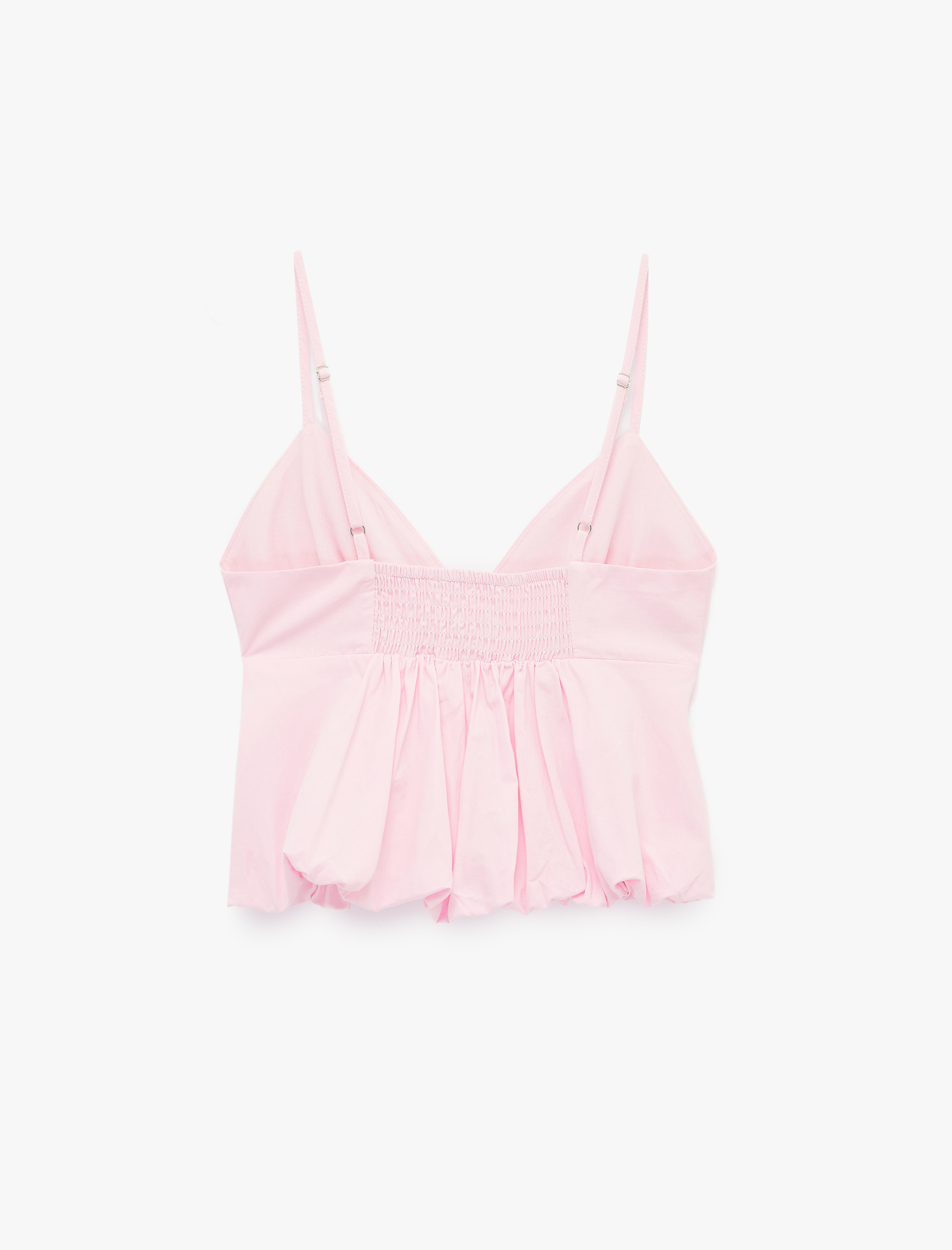   Pamuklu Kolsuz V Yaka Volanlı Bluz