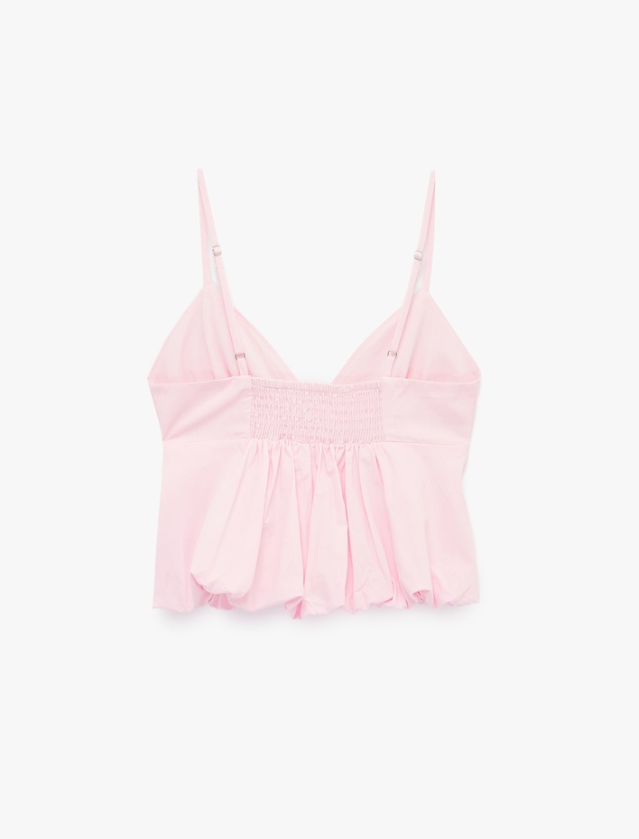  Pamuklu Kolsuz V Yaka Volanlı Bluz