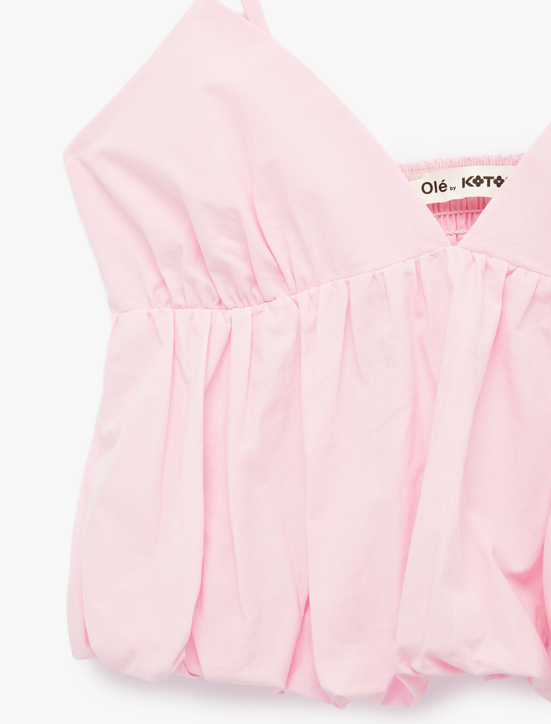   Pamuklu Kolsuz V Yaka Volanlı Bluz