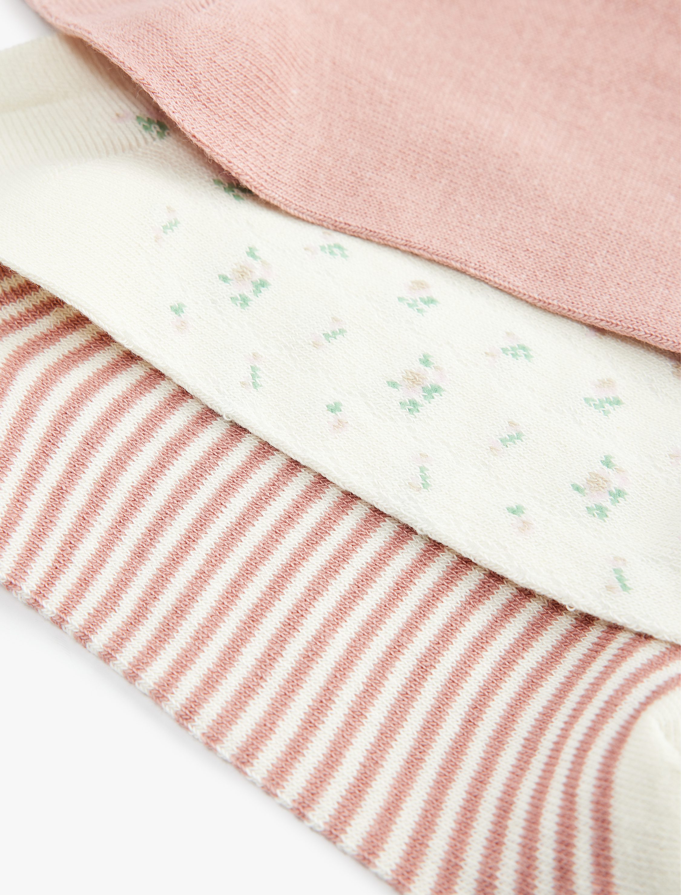  Kadın Çizgili Çiçekli Pamuklu 3'lü Patik Çorap Seti