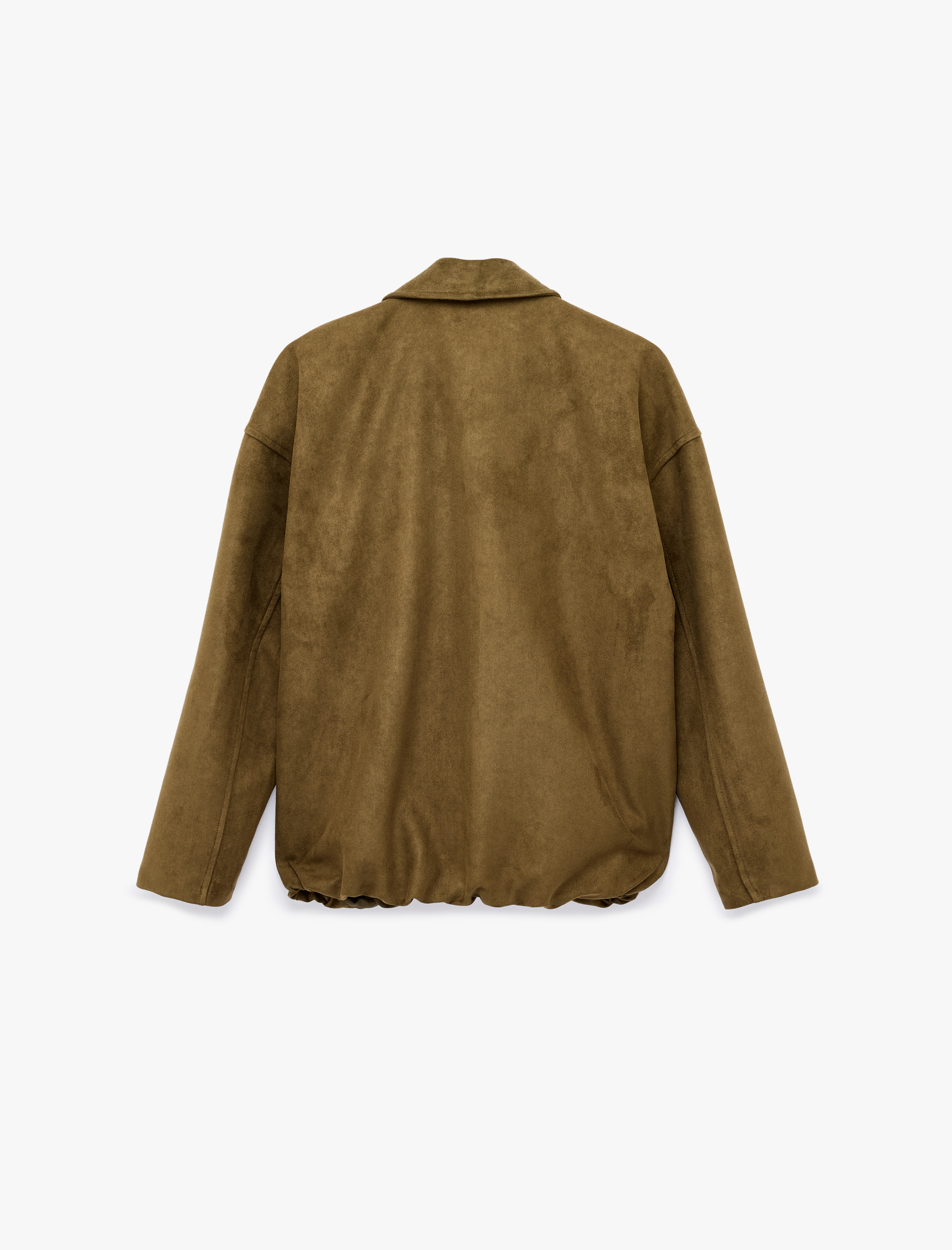   Uzun Kollu Cepli Fermuarlı Suni Süet Ceket