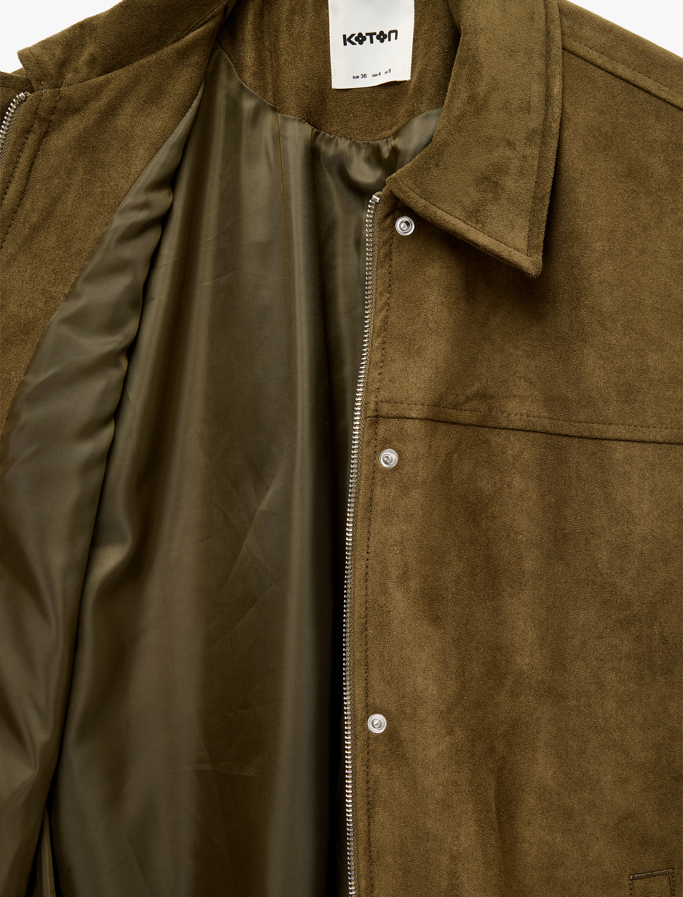   Uzun Kollu Cepli Fermuarlı Suni Süet Ceket