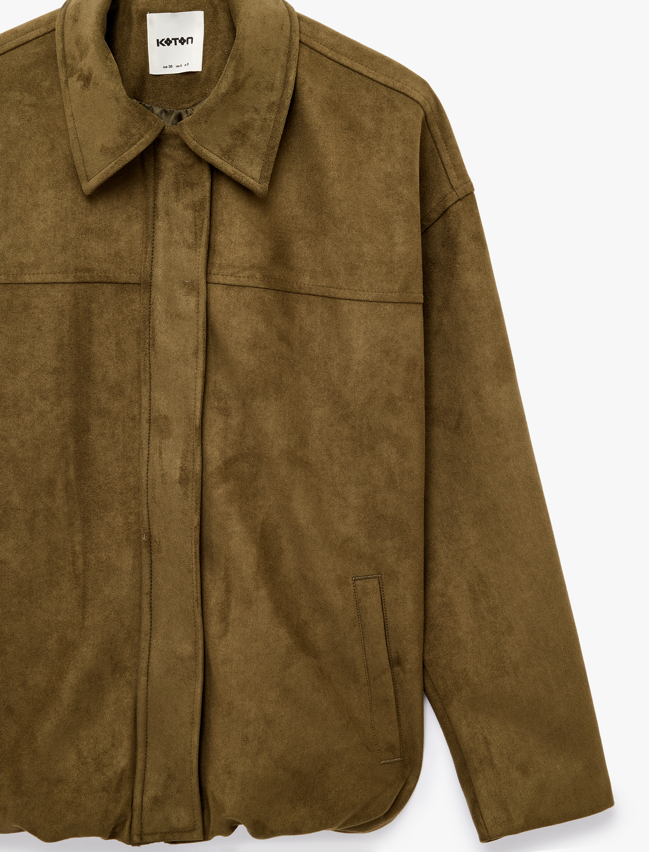   Uzun Kollu Cepli Fermuarlı Suni Süet Ceket