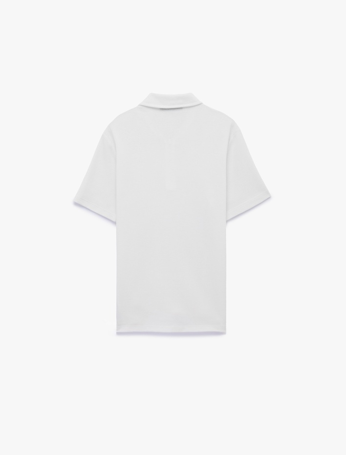  Regular Fit Kısa Kollu Waffle Dokulu Yarım Fermuarlı Polo Yaka Tişört