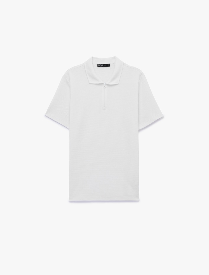  Regular Fit Kısa Kollu Waffle Dokulu Yarım Fermuarlı Polo Yaka Tişört