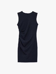 Drapeli Kolsuz Bisiklet Yaka Çizgili Mini Elbise