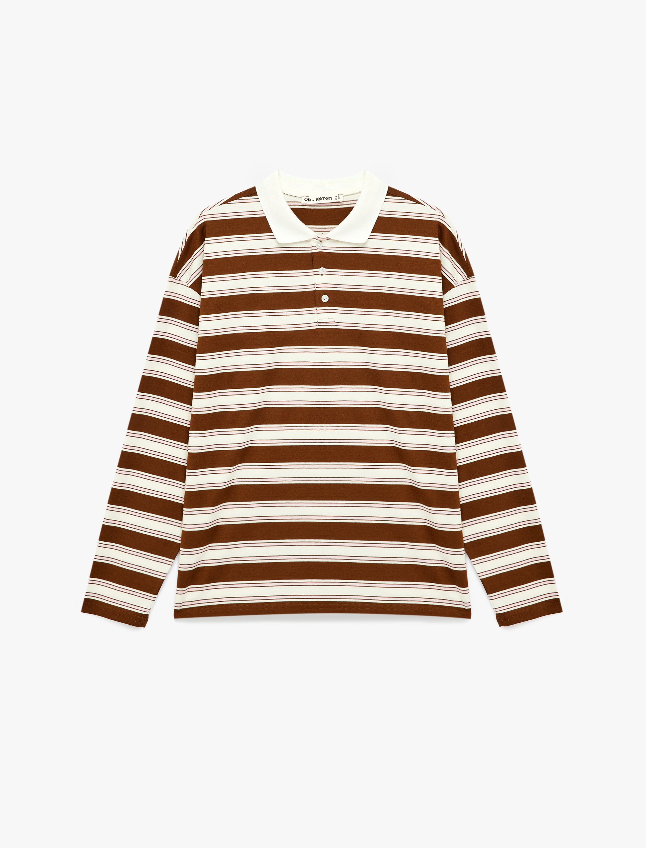   Rahat Kalıp Pamuklu Düğmeli Uzun Kollu Polo Yaka Çizgili Tişört