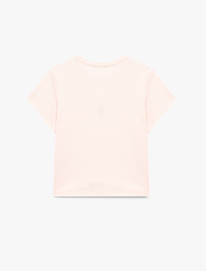  Kısa Kollu Bisiklet Yaka Dokulu Kiraz İşlemeli Pijama Üstü