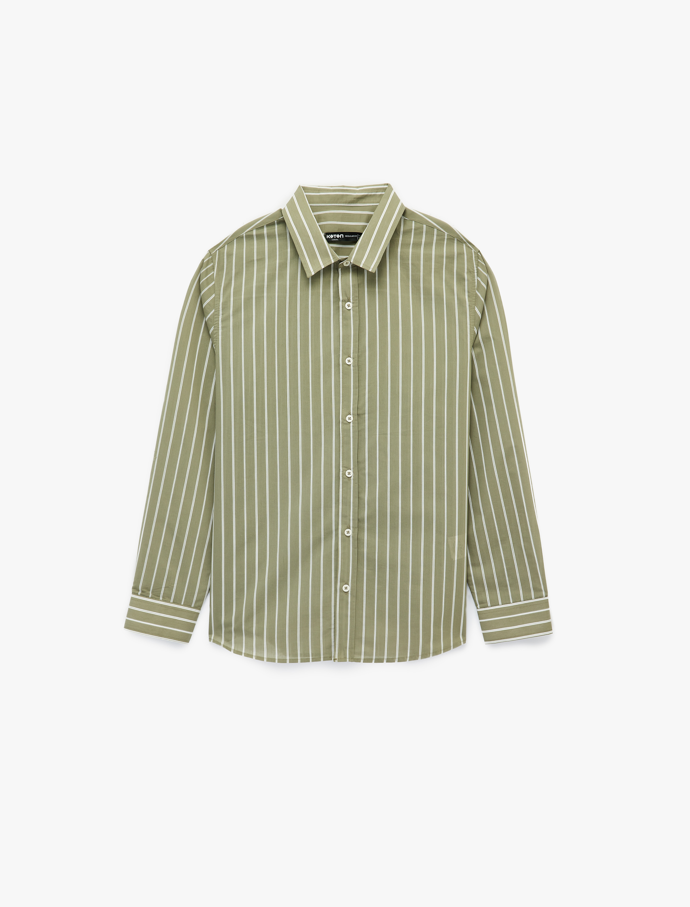   Düğmeli Regular Fit Pamuklu Poplin Klasik Yaka Uzun Kollu Çizgili Gömlek