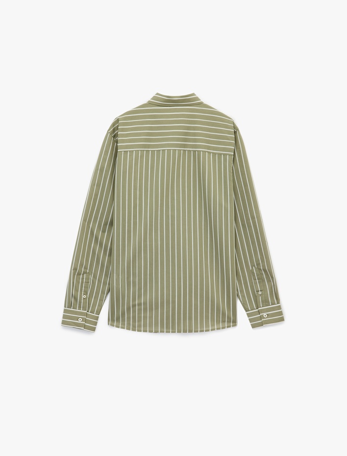  Düğmeli Regular Fit Pamuklu Poplin Klasik Yaka Uzun Kollu Çizgili Gömlek