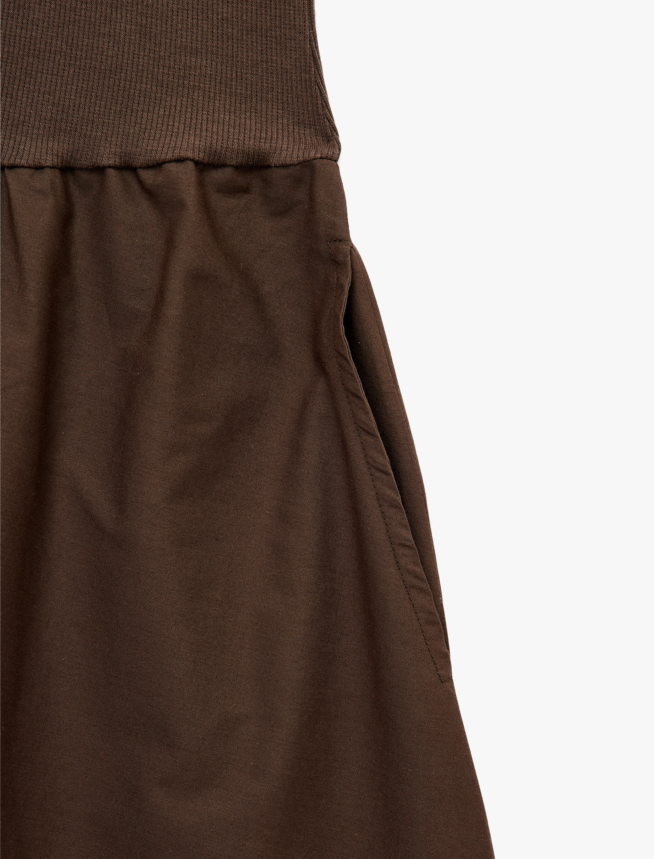   İki Farklı Kumaş Kullanımlı Pamuklu Bisiklet Yaka Kolsuz Uzun Elbise