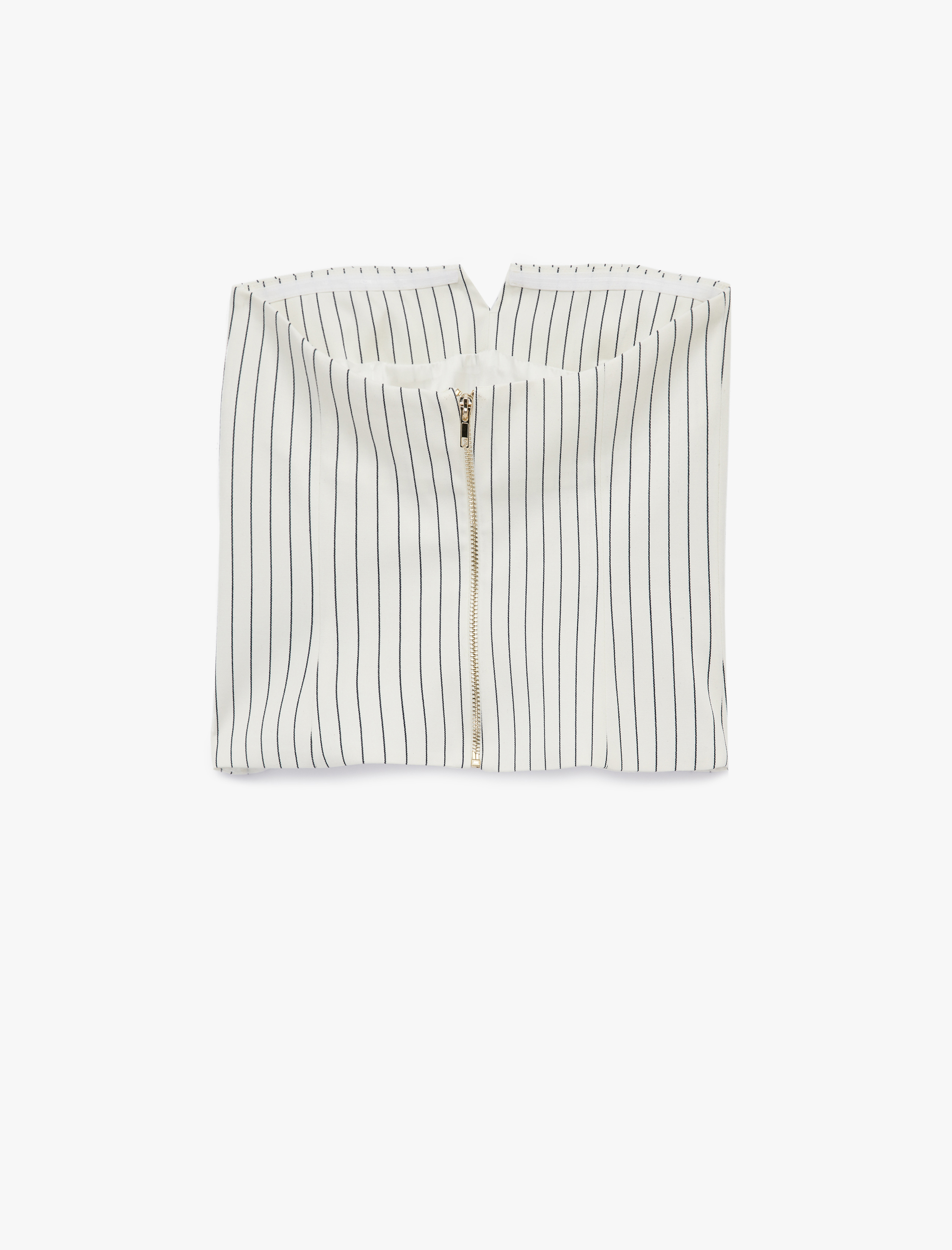   Çizgili Kolsuz Fermuarlı Straplez Crop Bluz